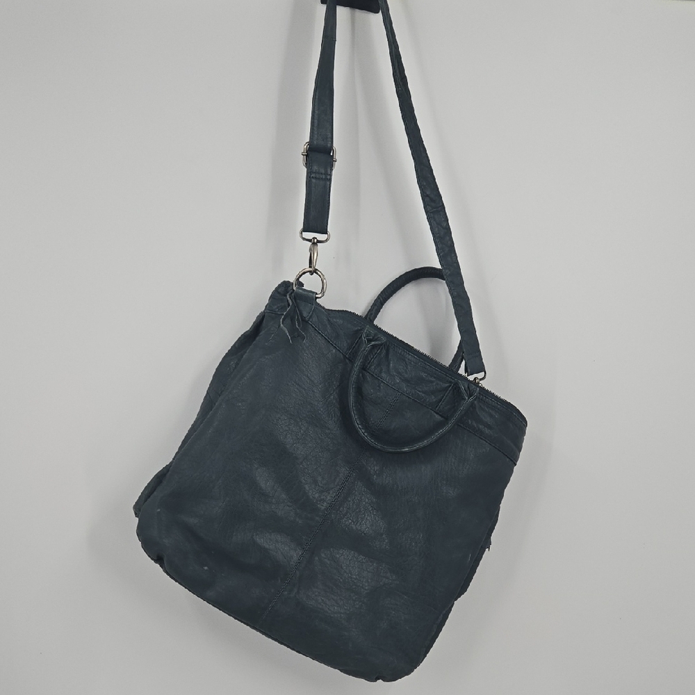 Crate And Barrel Deep Teal Leather Tote Bag